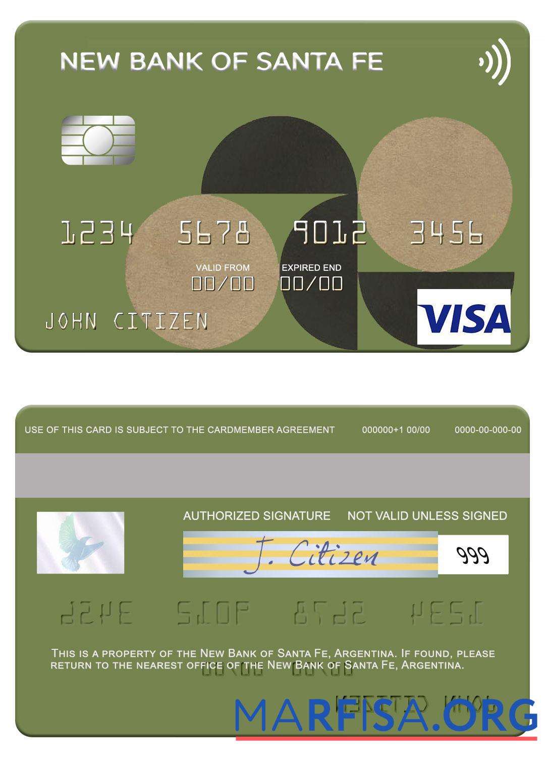 Downloadable Argentina New Bank of Santa Fe visa card download for verification